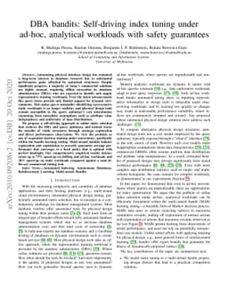 DBA bandits: Self-driving index tuning under ad-hoc, analytical
  workloads with safety guarantees