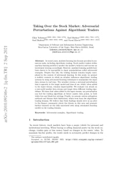 Taking Over the Stock Market: Adversarial Perturbations Against
  Algorithmic Traders