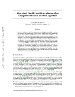 Algorithmic Stability and Generalization of an Unsupervised Feature
  Selection Algorithm