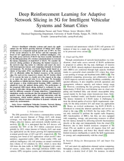 Deep Reinforcement Learning for Adaptive Network Slicing in 5G for
  Intelligent Vehicular Systems and Smart Cities