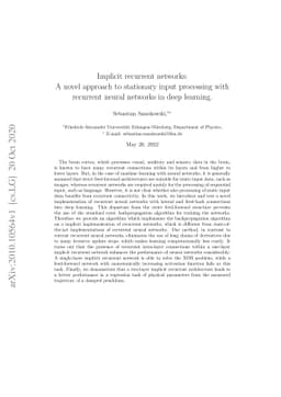 Implicit recurrent networks: A novel approach to stationary input
  processing with recurrent neural networks in deep learning