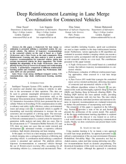 Deep Reinforcement Learning in Lane Merge Coordination for Connected
  Vehicles