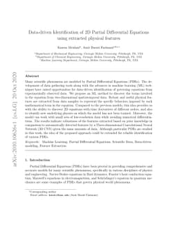 Data-driven Identification of 2D Partial Differential Equations using
  extracted physical features