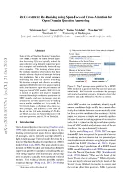 RECONSIDER: Re-Ranking using Span-Focused Cross-Attention for Open
  Domain Question Answering