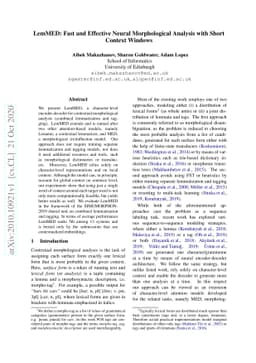 LemMED: Fast and Effective Neural Morphological Analysis with Short
  Context Windows