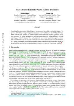 Token Drop mechanism for Neural Machine Translation