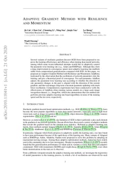 Adaptive Gradient Method with Resilience and Momentum