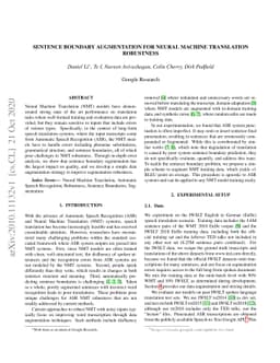 Sentence Boundary Augmentation For Neural Machine Translation Robustness