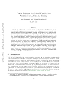 Precise Statistical Analysis of Classification Accuracies for
  Adversarial Training