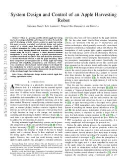 System Design and Control of an Apple Harvesting Robot