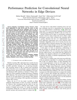 Performance Prediction for Convolutional Neural Networks in Edge Devices
