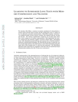Learning to Summarize Long Texts with Memory Compression and Transfer
