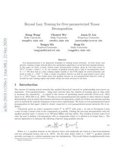 Beyond Lazy Training for Over-parameterized Tensor Decomposition