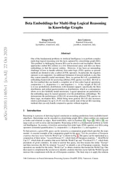 Beta Embeddings for Multi-Hop Logical Reasoning in Knowledge Graphs