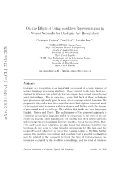 On the Effects of Using word2vec Representations in Neural Networks for
  Dialogue Act Recognition
