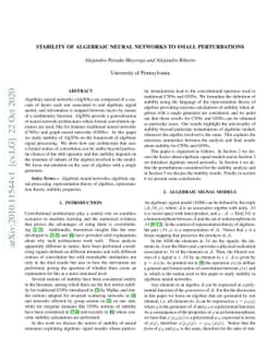 Stability of Algebraic Neural Networks to Small Perturbations