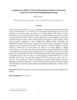Comparison of ARIMA, ETS, NNAR and hybrid models to forecast the second
  wave of COVID-19 hospitalizations in Italy