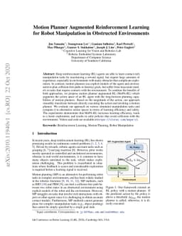 Motion Planner Augmented Reinforcement Learning for Robot Manipulation
  in Obstructed Environments