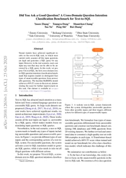 Did You Ask a Good Question? A Cross-Domain Question Intention
  Classification Benchmark for Text-to-SQL