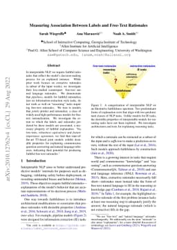 Measuring Association Between Labels and Free-Text Rationales