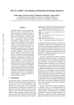 "Nice Try, Kiddo": Investigating Ad Hominems in Dialogue Responses