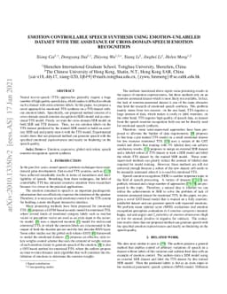 Emotion controllable speech synthesis using emotion-unlabeled dataset
  with the assistance of cross-domain speech emotion recognition