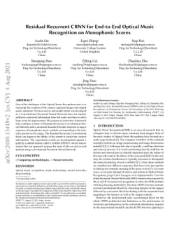Residual Recurrent CRNN for End-to-End Optical Music Recognition on
  Monophonic Scores