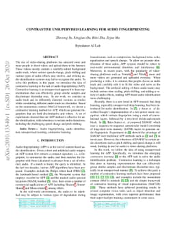 Contrastive Unsupervised Learning for Audio Fingerprinting