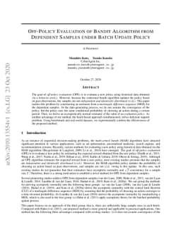 Off-Policy Evaluation of Bandit Algorithm from Dependent Samples under
  Batch Update Policy