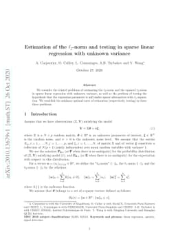 Estimation of the $l_2$-norm and testing in sparse linear regression
  with unknown variance