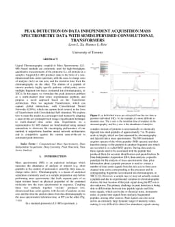 Peak Detection On Data Independent Acquisition Mass Spectrometry Data
  With Semisupervised Convolutional Transformers