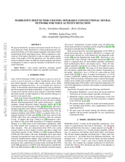 MarbleNet: Deep 1D Time-Channel Separable Convolutional Neural Network
  for Voice Activity Detection