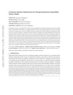 Continuous Operator Authentication for Teleoperated Systems Using Hidden
  Markov Models