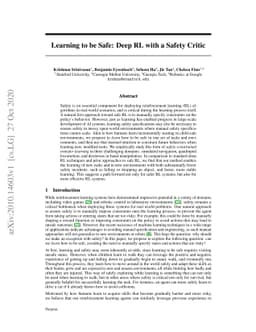 Learning to be Safe: Deep RL with a Safety Critic