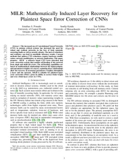 MILR: Mathematically Induced Layer Recovery for Plaintext Space Error
  Correction of CNNs