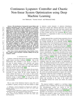 Continuous Lyapunov Controller and Chaotic Non-linear System
  Optimization using Deep Machine Learning