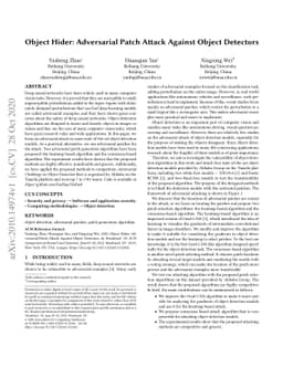 Object Hider: Adversarial Patch Attack Against Object Detectors