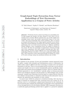 Graph-based Topic Extraction from Vector Embeddings of Text Documents:
  Application to a Corpus of News Articles