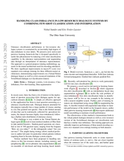 Handling Class Imbalance in Low-Resource Dialogue Systems by Combining
  Few-Shot Classification and Interpolation
