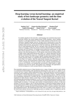 Deep learning versus kernel learning: an empirical study of loss
  landscape geometry and the time evolution of the Neural Tangent Kernel