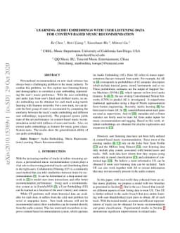 Learning Audio Embeddings with User Listening Data for Content-based
  Music Recommendation