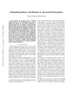 Robustifying Binary Classification to Adversarial Perturbation