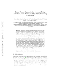 Brain Tumor Segmentation Network Using Attention-based Fusion and
  Spatial Relationship Constraint