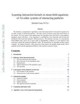 Learning interaction kernels in mean-field equations of 1st-order
  systems of interacting particles