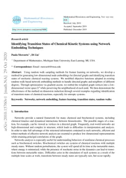 Identifying Transition States of Chemical Kinetic Systems using Network
  Embedding Techniques