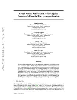 Graph Neural Network for Metal Organic Framework Potential Energy
  Approximation