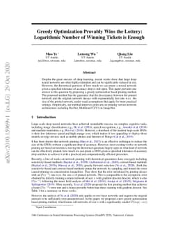 Greedy Optimization Provably Wins the Lottery: Logarithmic Number of
  Winning Tickets is Enough