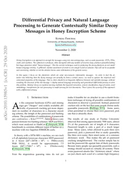 Differential Privacy and Natural Language Processing to Generate
  Contextually Similar Decoy Messages in Honey Encryption Scheme