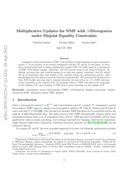 Multiplicative Updates for NMF with $β$-Divergences under Disjoint
  Equality Constraints