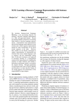 SLM: Learning a Discourse Language Representation with Sentence
  Unshuffling